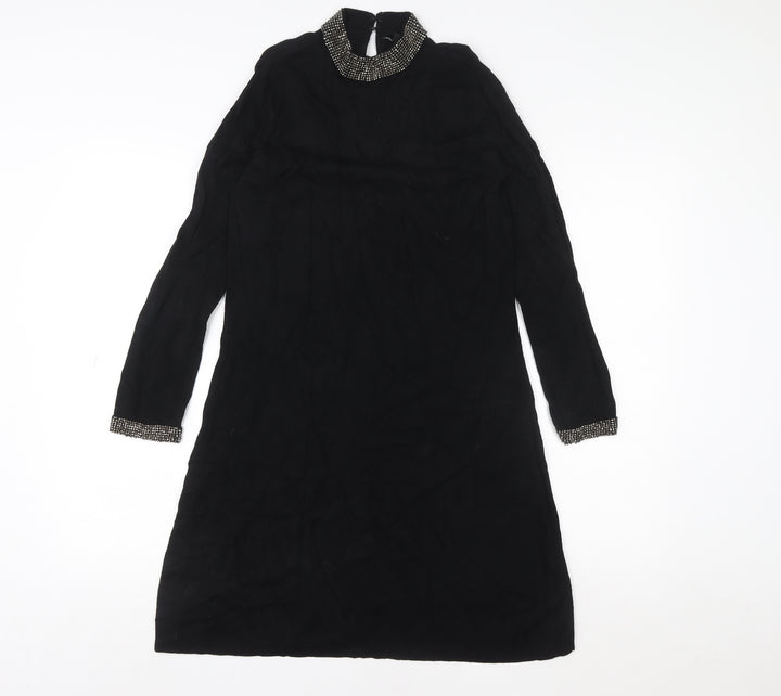 Warehouse Women's Black Beaded High Neck Shift Dress Size 10