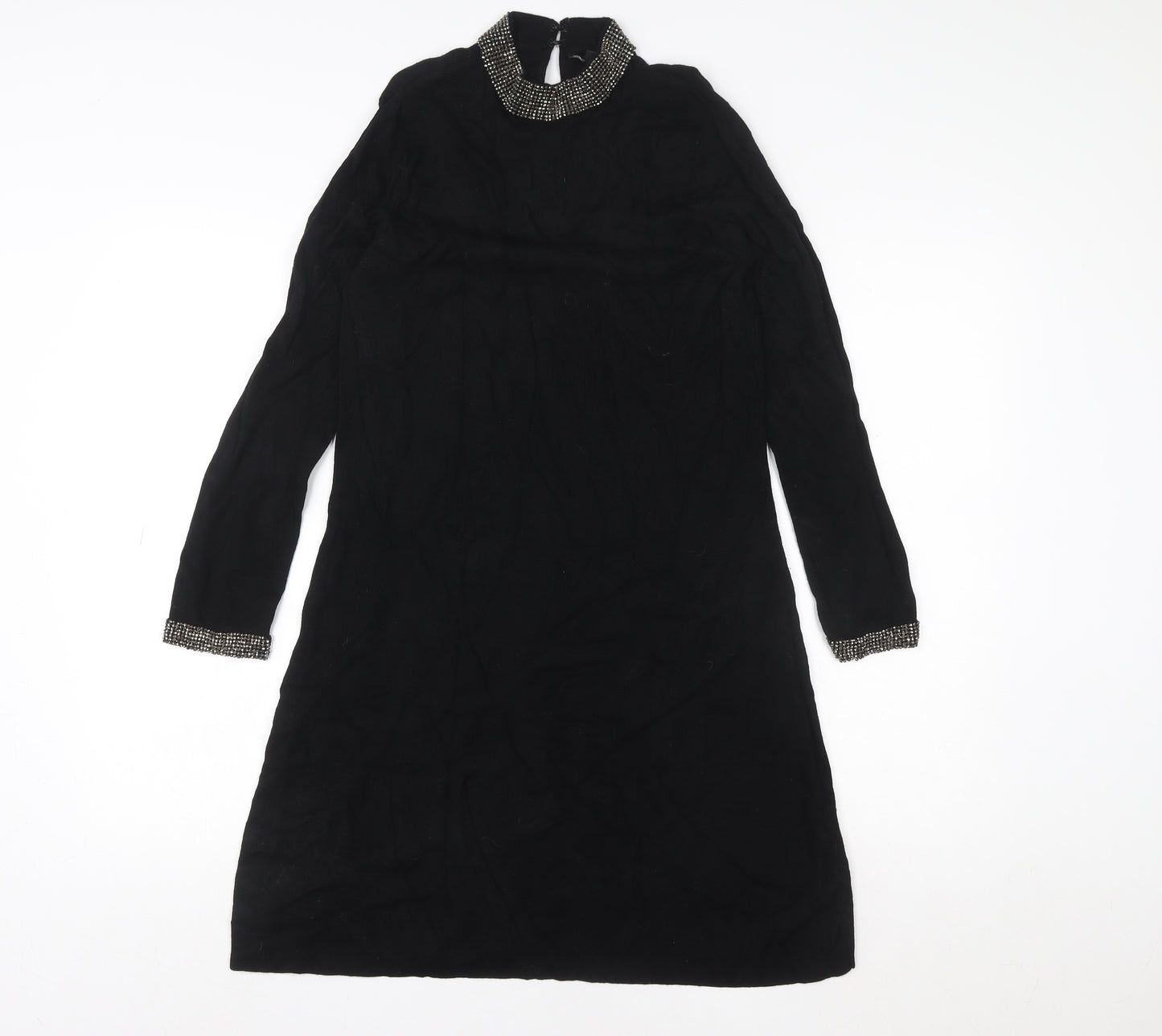 Warehouse Women's Black Beaded High Neck Shift Dress Size 10