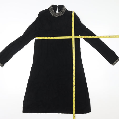 Warehouse Women's Black Beaded High Neck Shift Dress Size 10