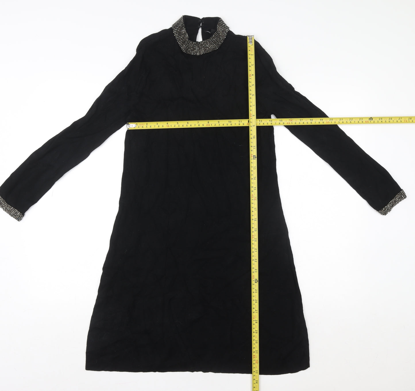 Warehouse Women's Black Beaded High Neck Shift Dress Size 10