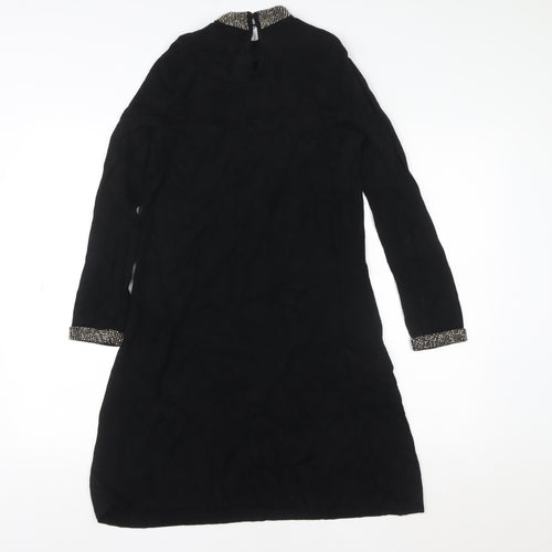 Warehouse Women's Black Beaded High Neck Shift Dress Size 10