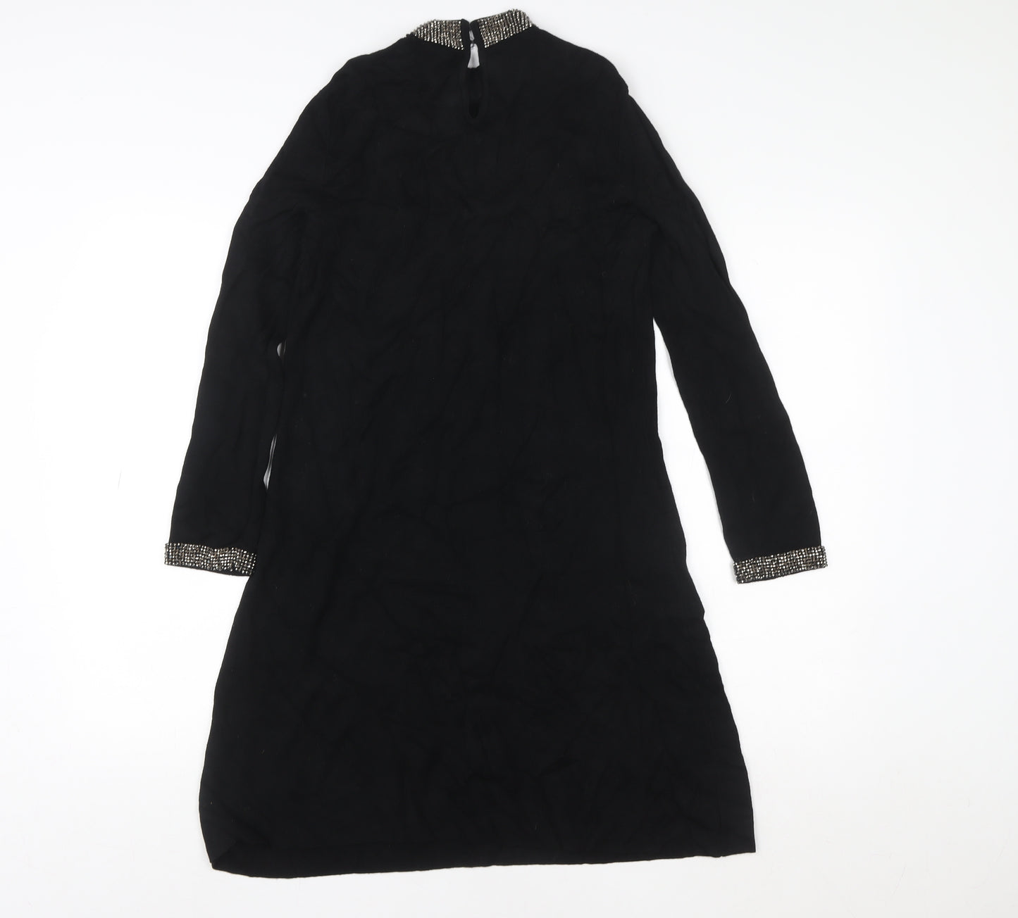 Warehouse Women's Black Beaded High Neck Shift Dress Size 10