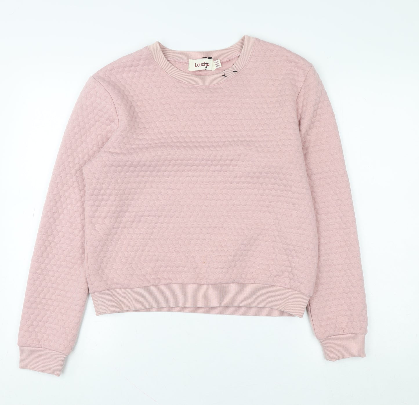 Louche Women Pink Honeycomb Textured Crew Neck Pullover Sweatshirt UK 10