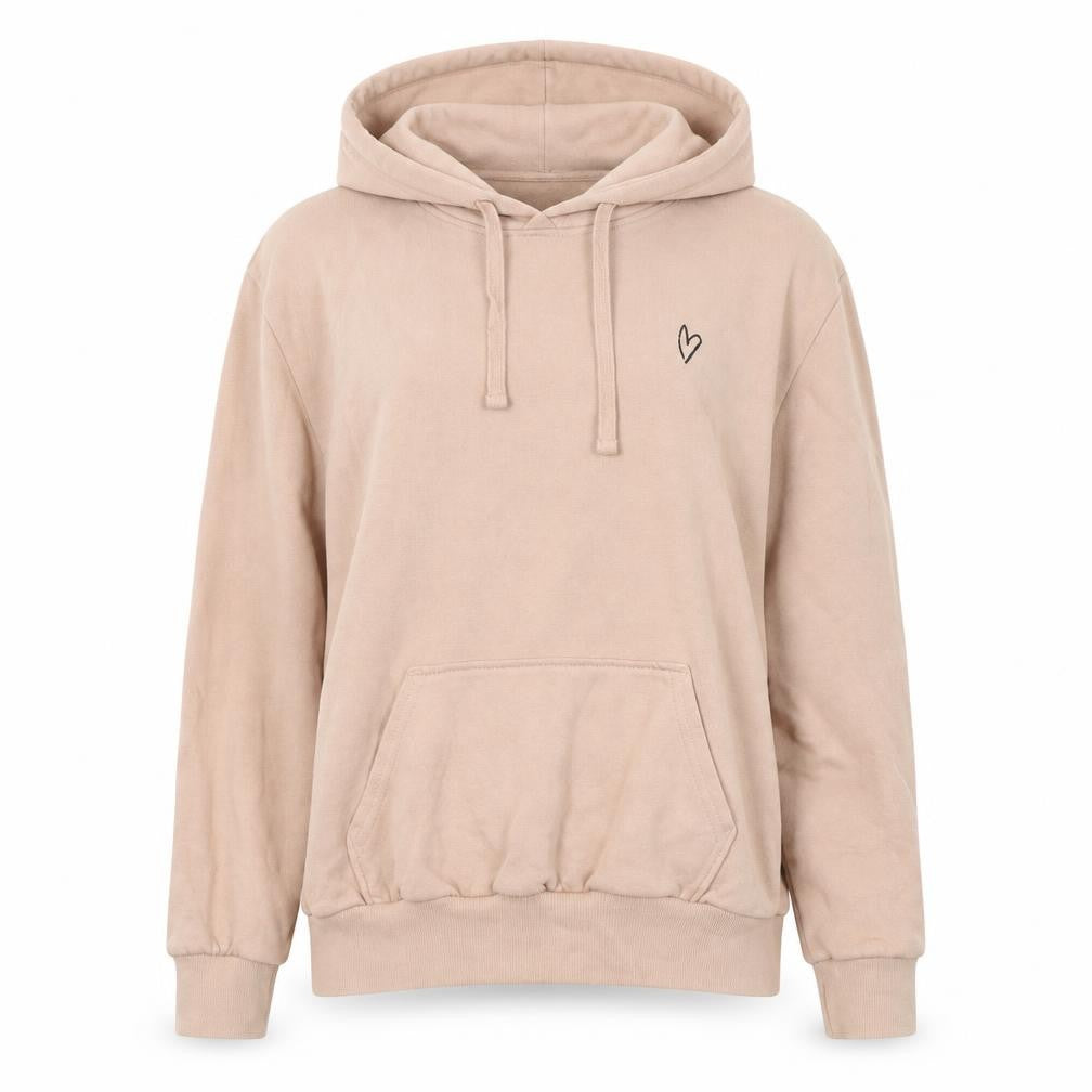 Front view of H&M Divided women’s beige pullover hoodie xs cotton blend casual