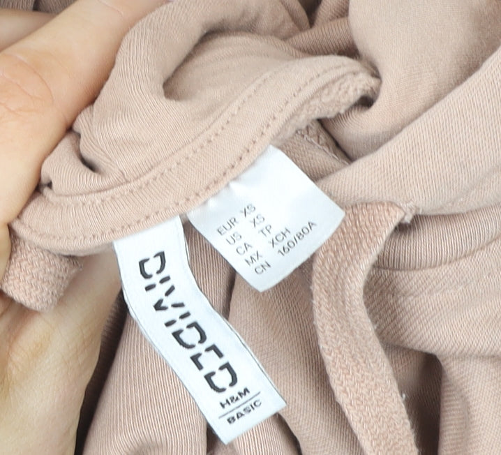 H&M Divided Womens Beige Pullover Hoodie XS Cotton Blend Casual