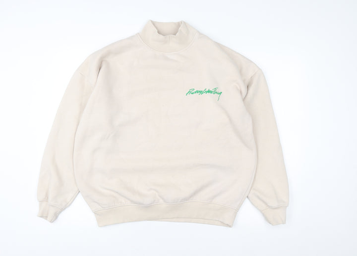 PrettyLittleThing Women Beige Small Pullover Sweatshirt Cotton Blend