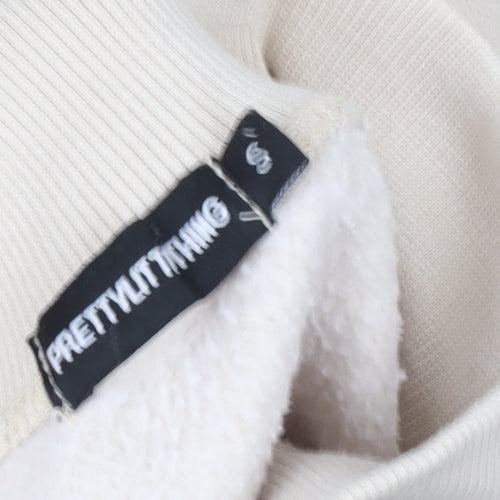 PrettyLittleThing Women Beige Small Pullover Sweatshirt Cotton Blend