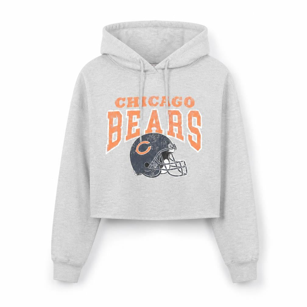 Front view of NFL Chicago Bears women’s grey crop hoodie medium pullover