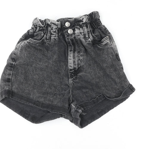 Denim Co Women's Black Size 8 Paperbag High Waist Denim Shorts