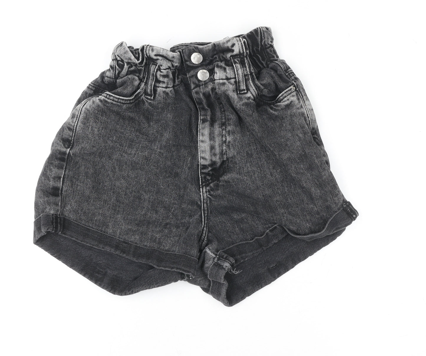 Denim Co Women's Black Size 8 Paperbag High Waist Denim Shorts