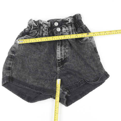 Denim Co Women's Black Size 8 Paperbag High Waist Denim Shorts