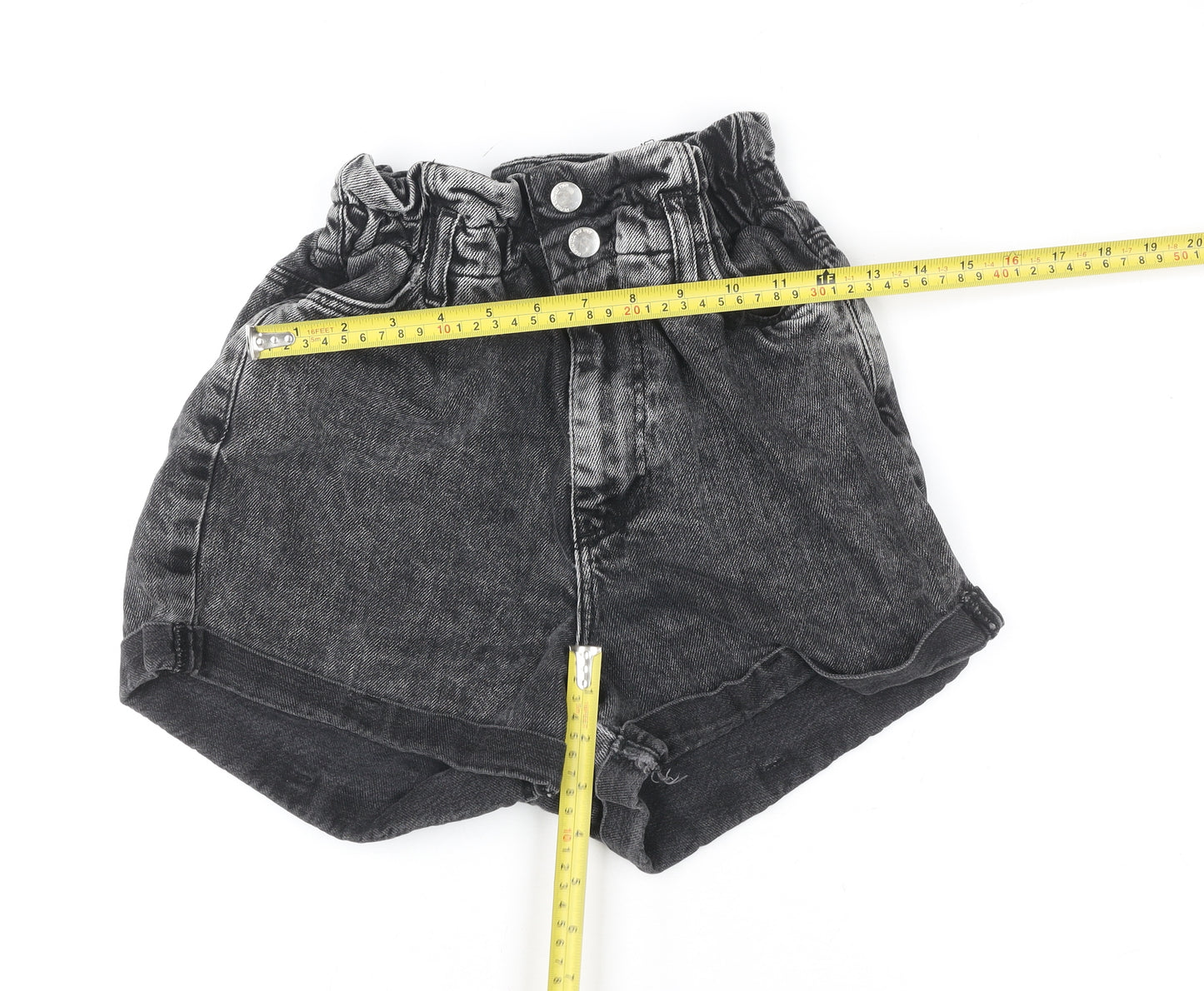 Denim Co Women's Black Size 8 Paperbag High Waist Denim Shorts