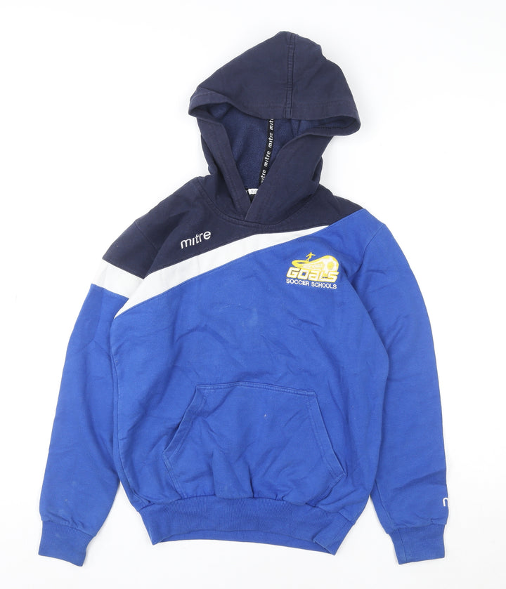 Mitre Boys Blue Pullover Hoodie L Goals Soccer Schools Fleece Sweatshirt