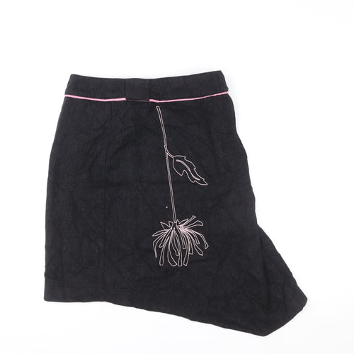Child Women Black Wool Blend Asymmetric Floral Skirt Size 10