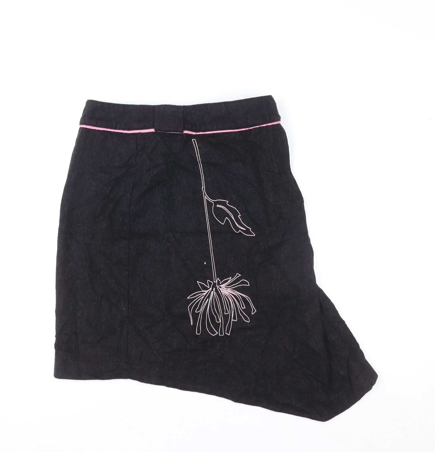 Child Women Black Wool Blend Asymmetric Floral Skirt Size 10