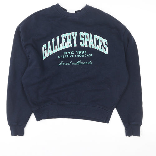 Pull&Bear Women’s Navy Blue Graphic Pullover Sweatshirt Size S