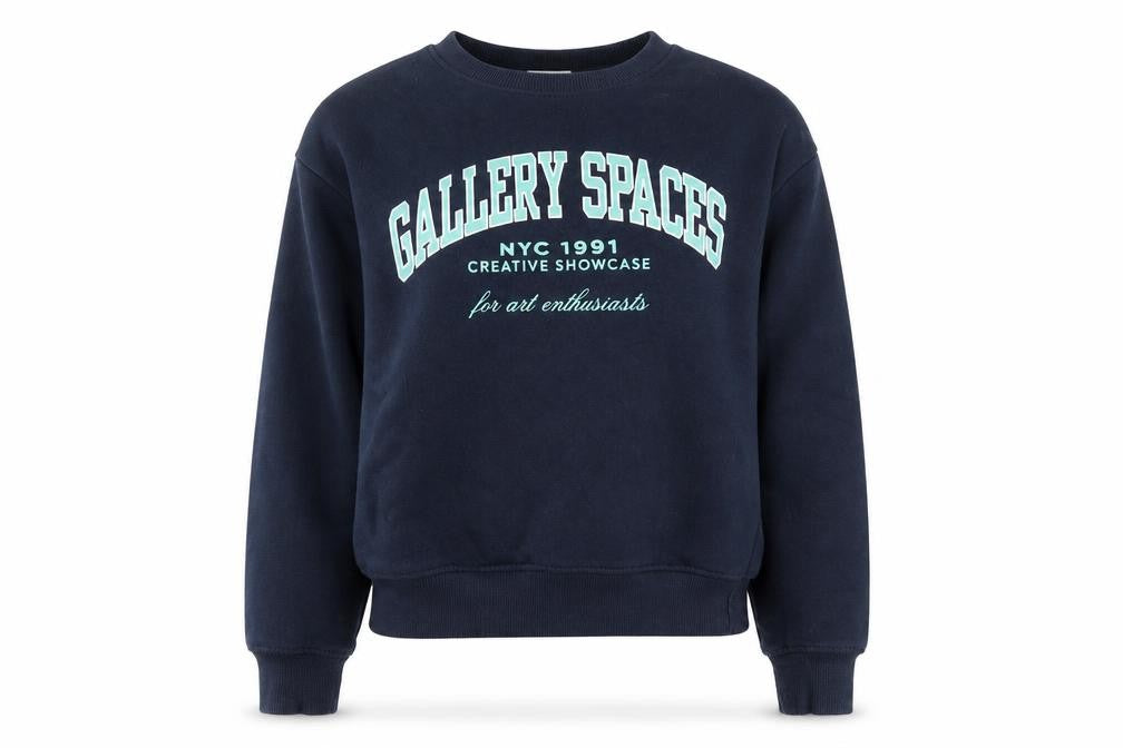 Pull&Bear Women’s Navy Blue Graphic Pullover Sweatshirt Size S