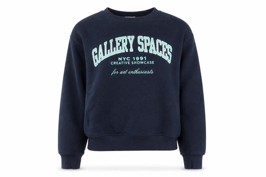 Front view of Pull&Bear Women’s Navy Blue Graphic Pullover Sweatshirt, size S