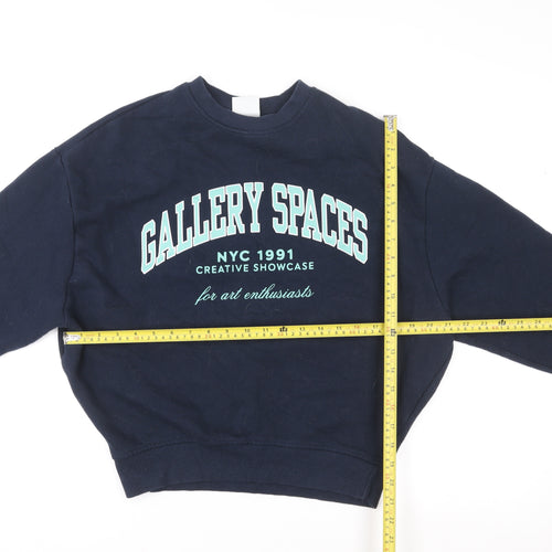 Pull&Bear Women’s Navy Blue Graphic Pullover Sweatshirt Size S