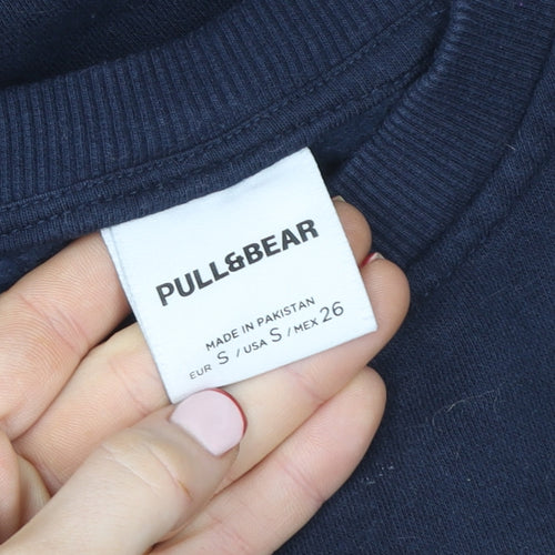 Pull&Bear Women’s Navy Blue Graphic Pullover Sweatshirt Size S