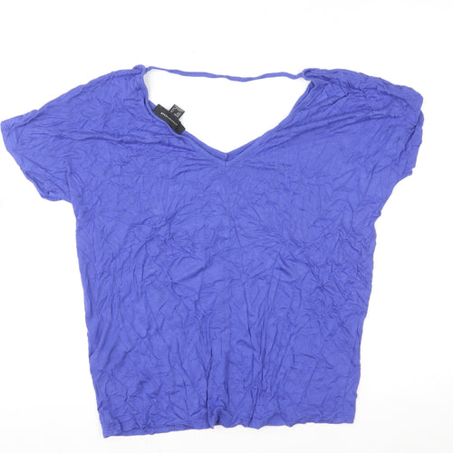 Atmosphere Women Blue V-Neck Short Sleeve Basic T-Shirt Size 10