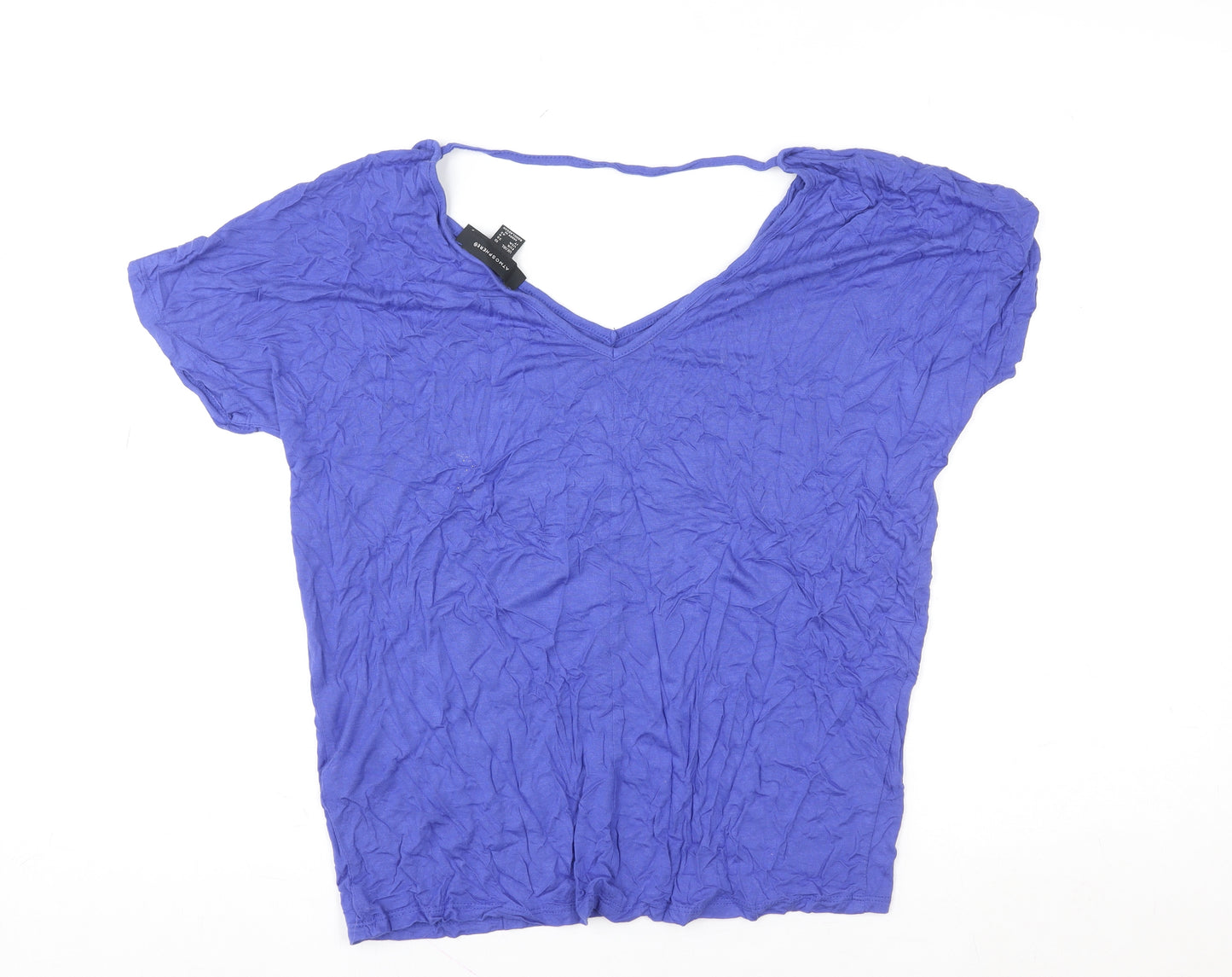 Atmosphere Women Blue V-Neck Short Sleeve Basic T-Shirt Size 10