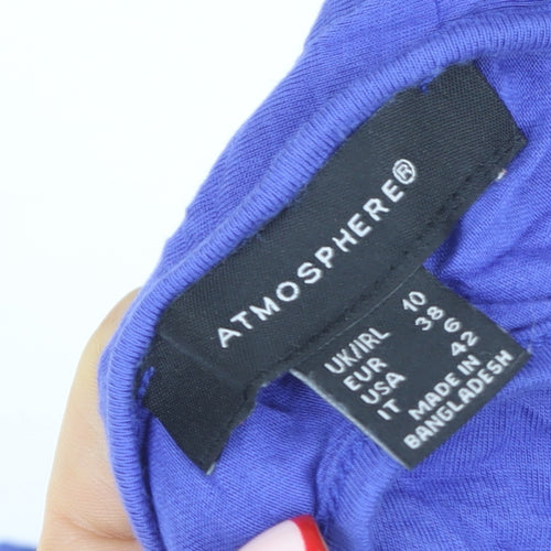 Atmosphere Women Blue V-Neck Short Sleeve Basic T-Shirt Size 10
