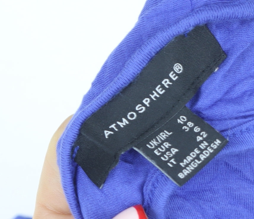 Atmosphere Women Blue V-Neck Short Sleeve Basic T-Shirt Size 10