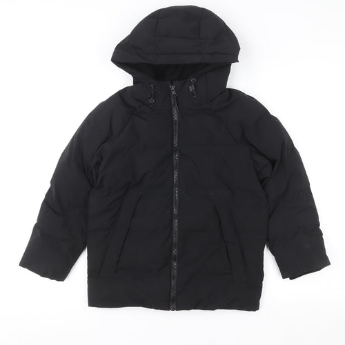F&F Girls Black Hooded Puffer Jacket 7-8 Years Lined Winter Coat