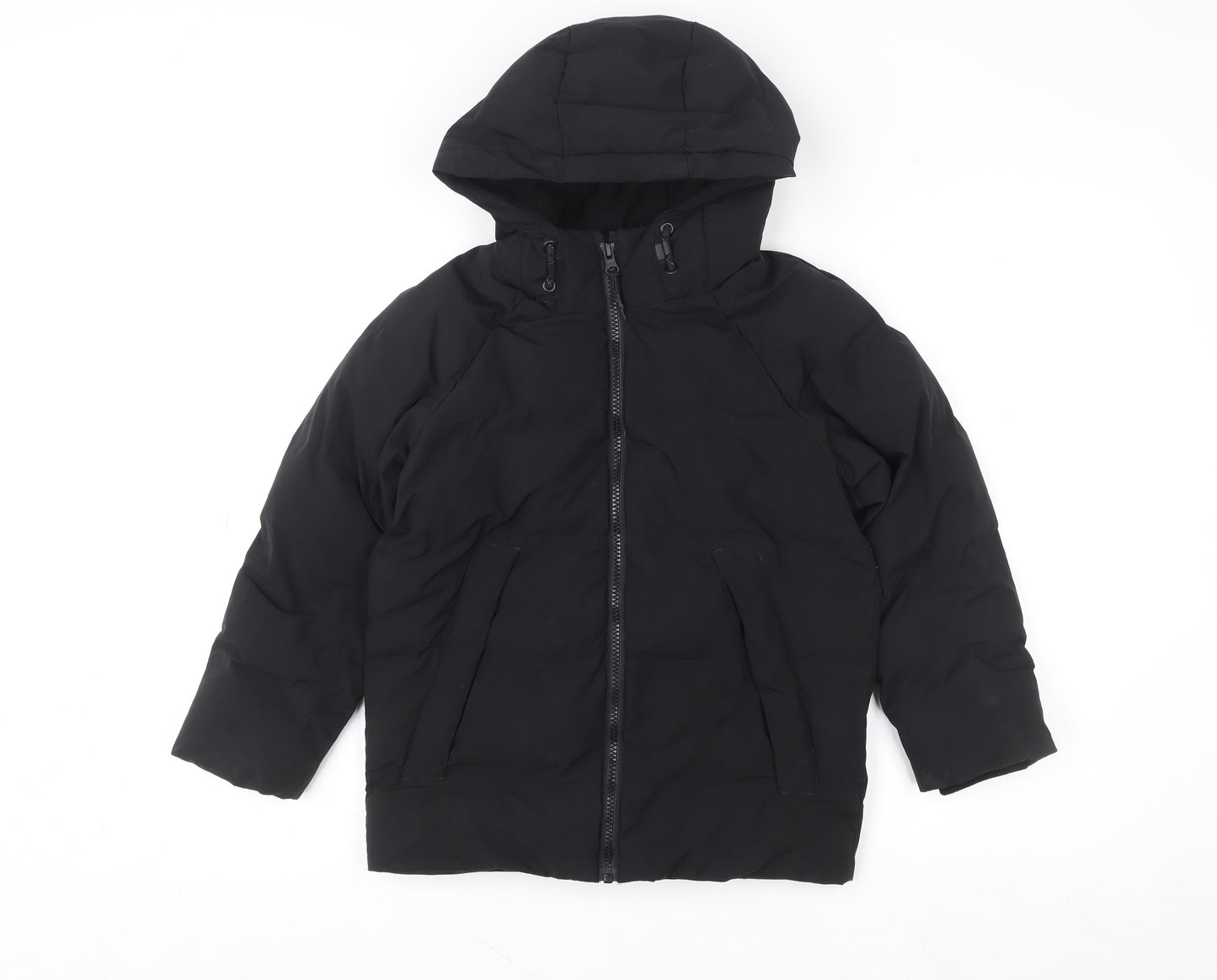 F&F Girls Black Hooded Puffer Jacket 7-8 Years Lined Winter Coat