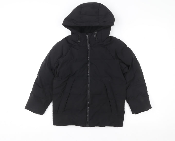 F&F Girls Black Hooded Puffer Jacket 7-8 Years Lined Winter Coat