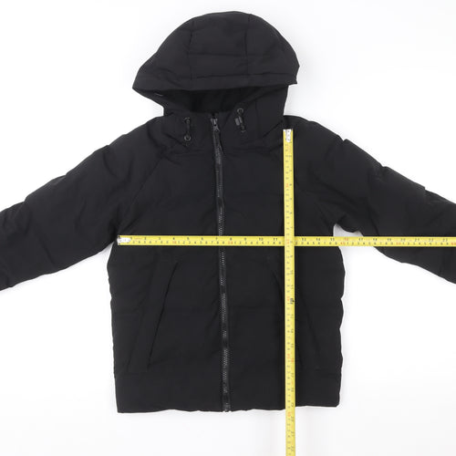 F&F Girls Black Hooded Puffer Jacket 7-8 Years Lined Winter Coat