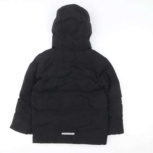 F&F Girls Black Hooded Puffer Jacket 7-8 Years Lined Winter Coat