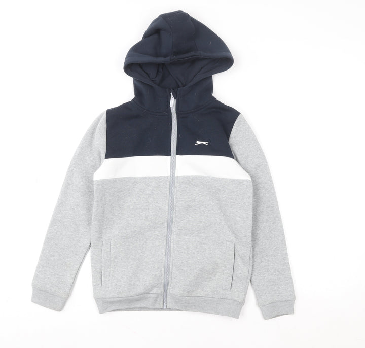 Slazenger Boys Grey Full Zip Hooded Colourblock Jacket 9-10 Years Polyester