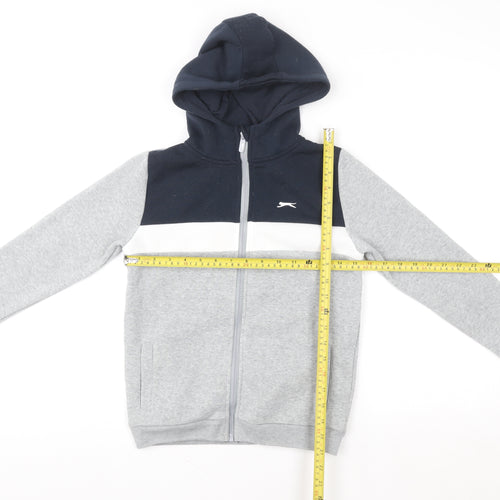 Slazenger Boys Grey Full Zip Hooded Colourblock Jacket 9-10 Years Polyester