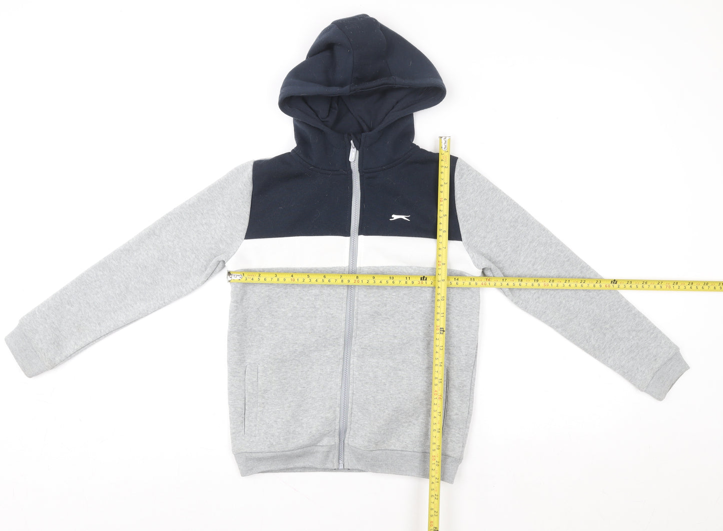 Slazenger Boys Grey Full Zip Hooded Colourblock Jacket 9-10 Years Polyester