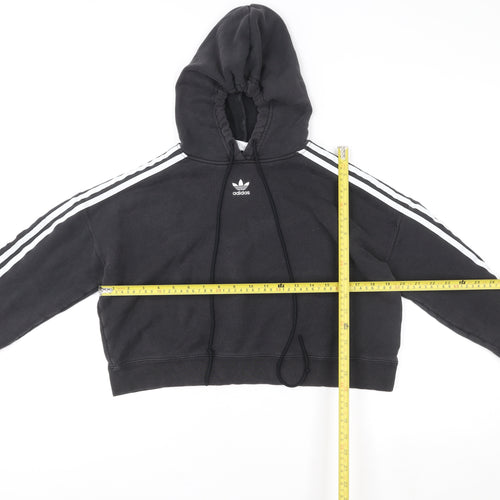 Adidas Women Black Cropped Hoodie Size 8 Drawstring Hooded Sportswear
