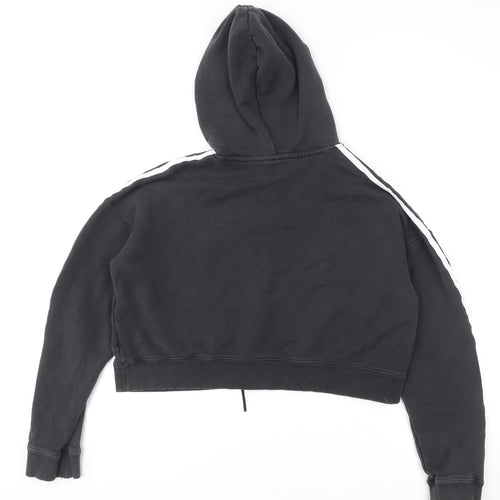 Adidas Women Black Cropped Hoodie Size 8 Drawstring Hooded Sportswear
