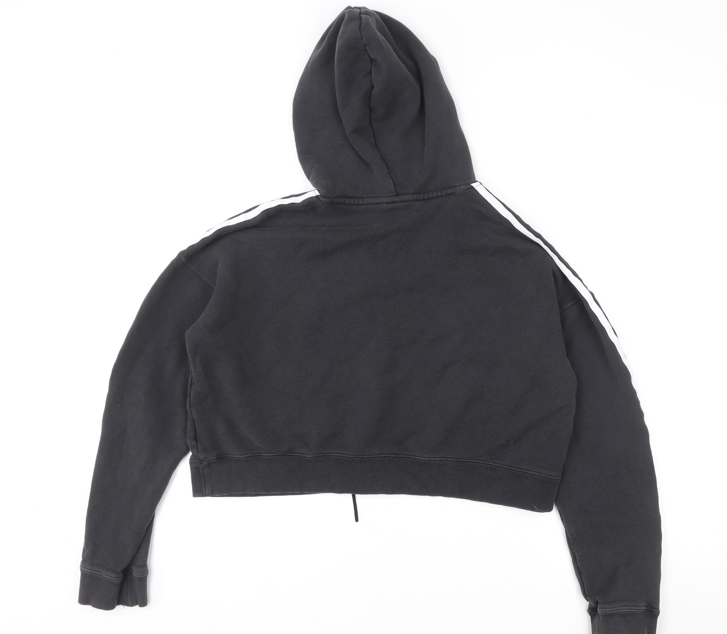 Adidas Women Black Cropped Hoodie Size 8 Drawstring Hooded Sportswear
