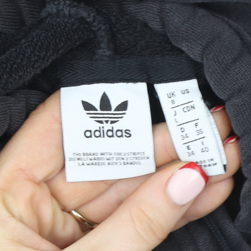 Adidas Women Black Cropped Hoodie Size 8 Drawstring Hooded Sportswear