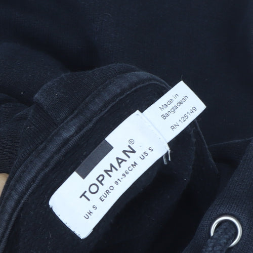 Topman Unisex Black Pullover Hoodie Size S Cotton Casual Sweatshirt