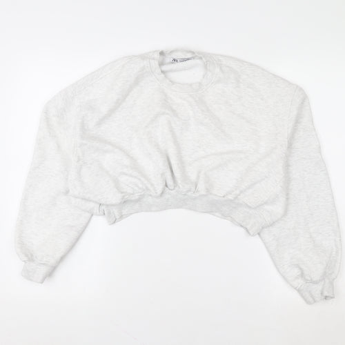 Zara Women Grey Cropped Pullover Sweatshirt M Soft Fleece Lined