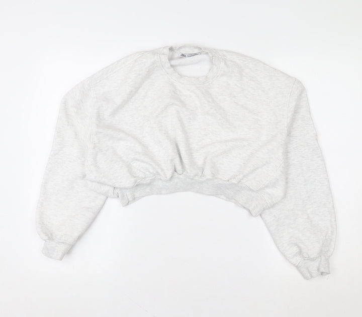 Zara Women Grey Cropped Pullover Sweatshirt M Soft Fleece Lined