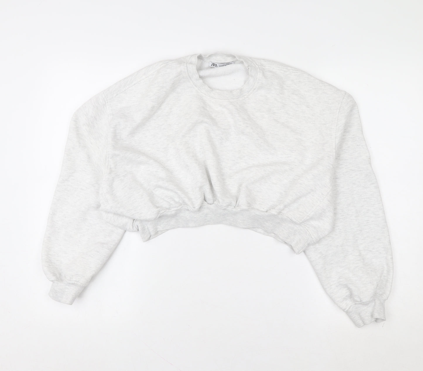 Zara Women Grey Cropped Pullover Sweatshirt M Soft Fleece Lined