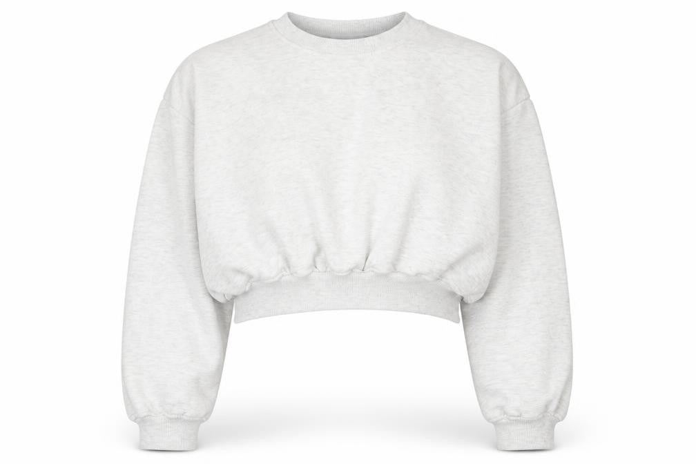 Front view of Zara Women Grey Cropped Pullover Sweatshirt M Soft Fleece Lined