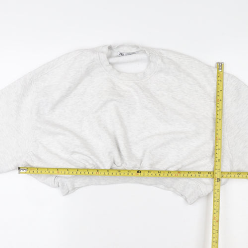 Zara Women Grey Cropped Pullover Sweatshirt M Soft Fleece Lined