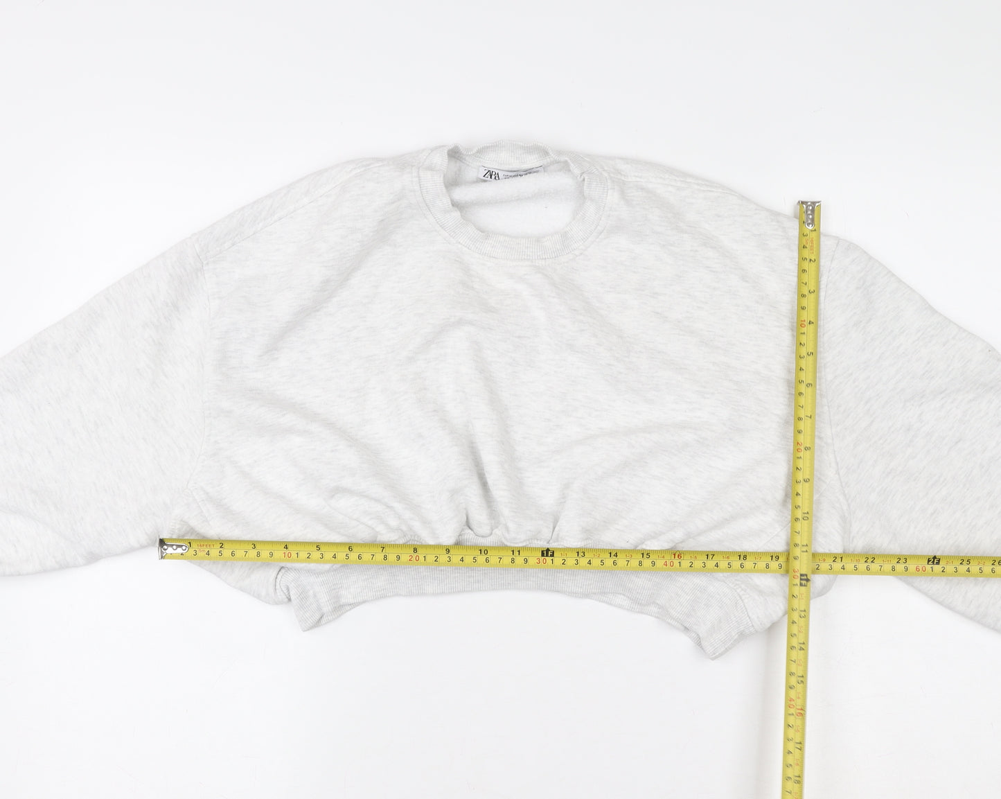 Zara Women Grey Cropped Pullover Sweatshirt M Soft Fleece Lined