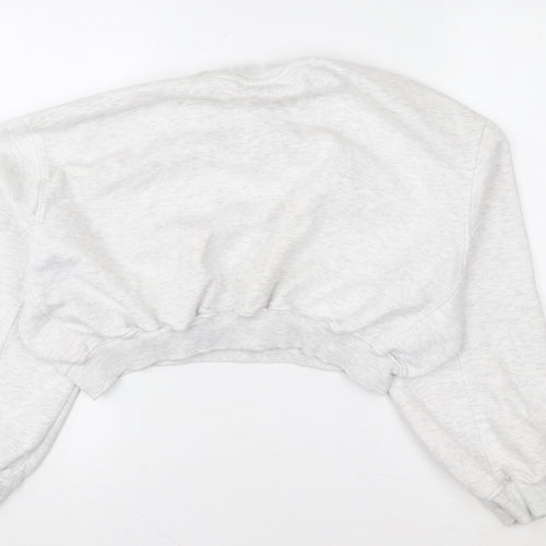 Zara Women Grey Cropped Pullover Sweatshirt M Soft Fleece Lined