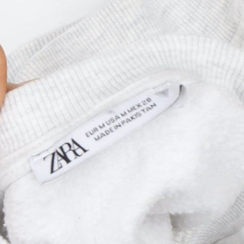 Zara Women Grey Cropped Pullover Sweatshirt M Soft Fleece Lined