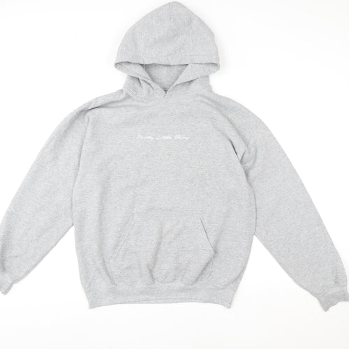 PrettyLittleThing Women Grey Pullover Hoodie Small Cotton Blend